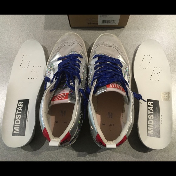 Golden Goose Mid Star Sneaker Silver Paillette NIB - Picture 7 of 8